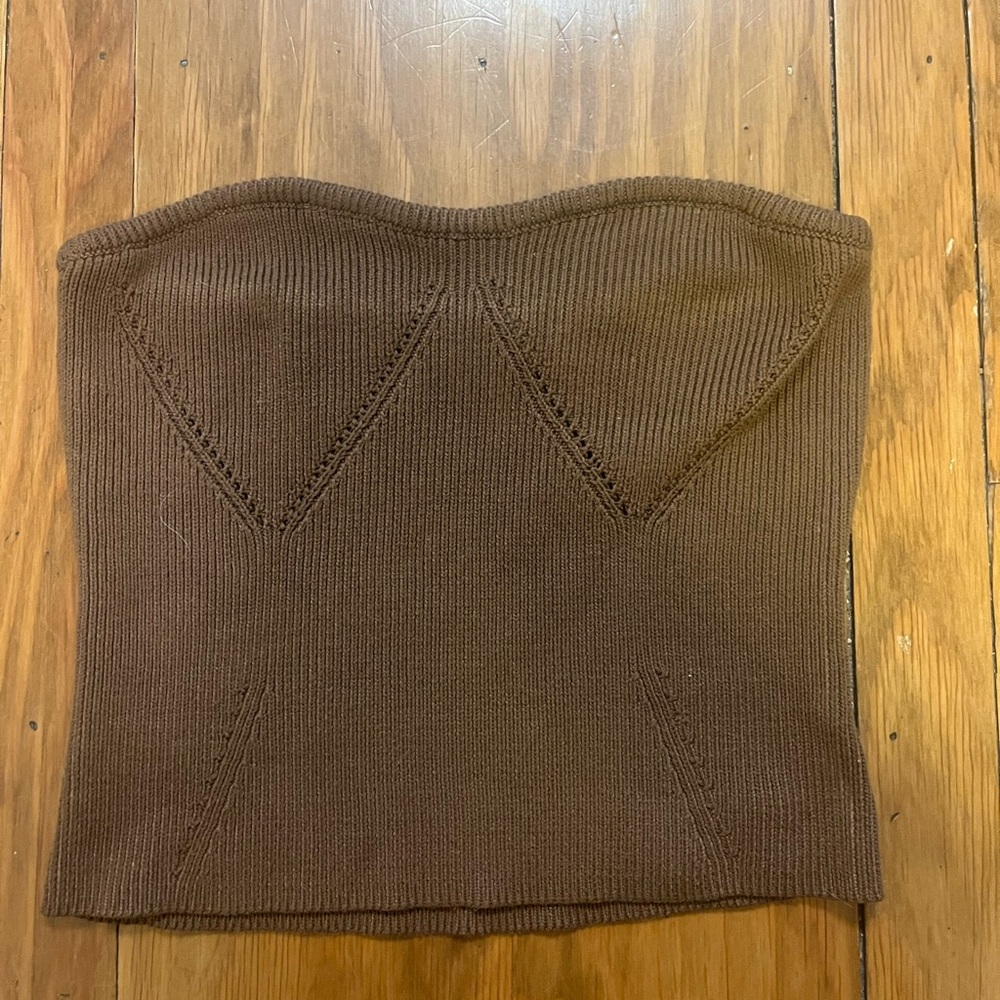 L’Academie strapless brown sweater top